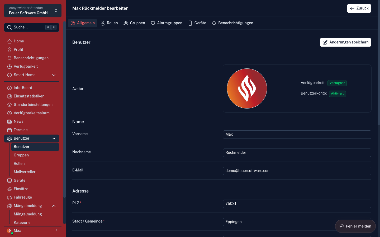Screenshot: Benutzer bearbeiten