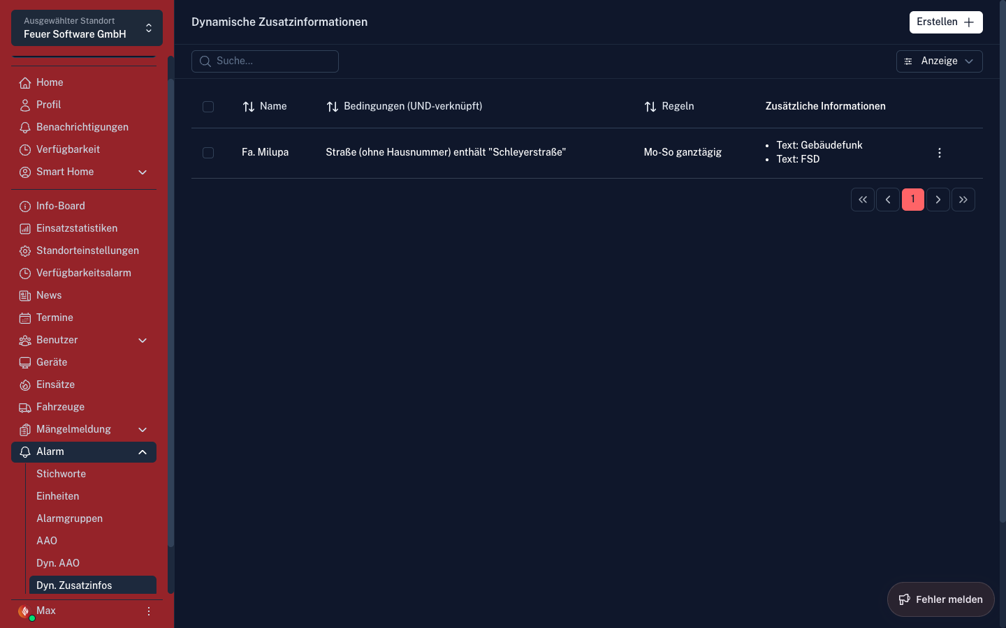 Screenshot: Dynamische Zusatzinformationen