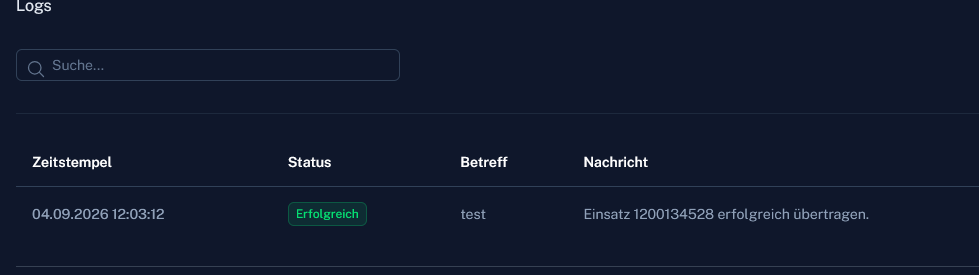 Screenshot: Verarbeitungsprotokoll mit Zeitstempel, Status, Betreff und Nachricht