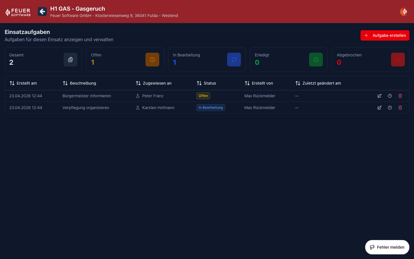 Screenshot: Aufgabentabelle in der Vollansicht