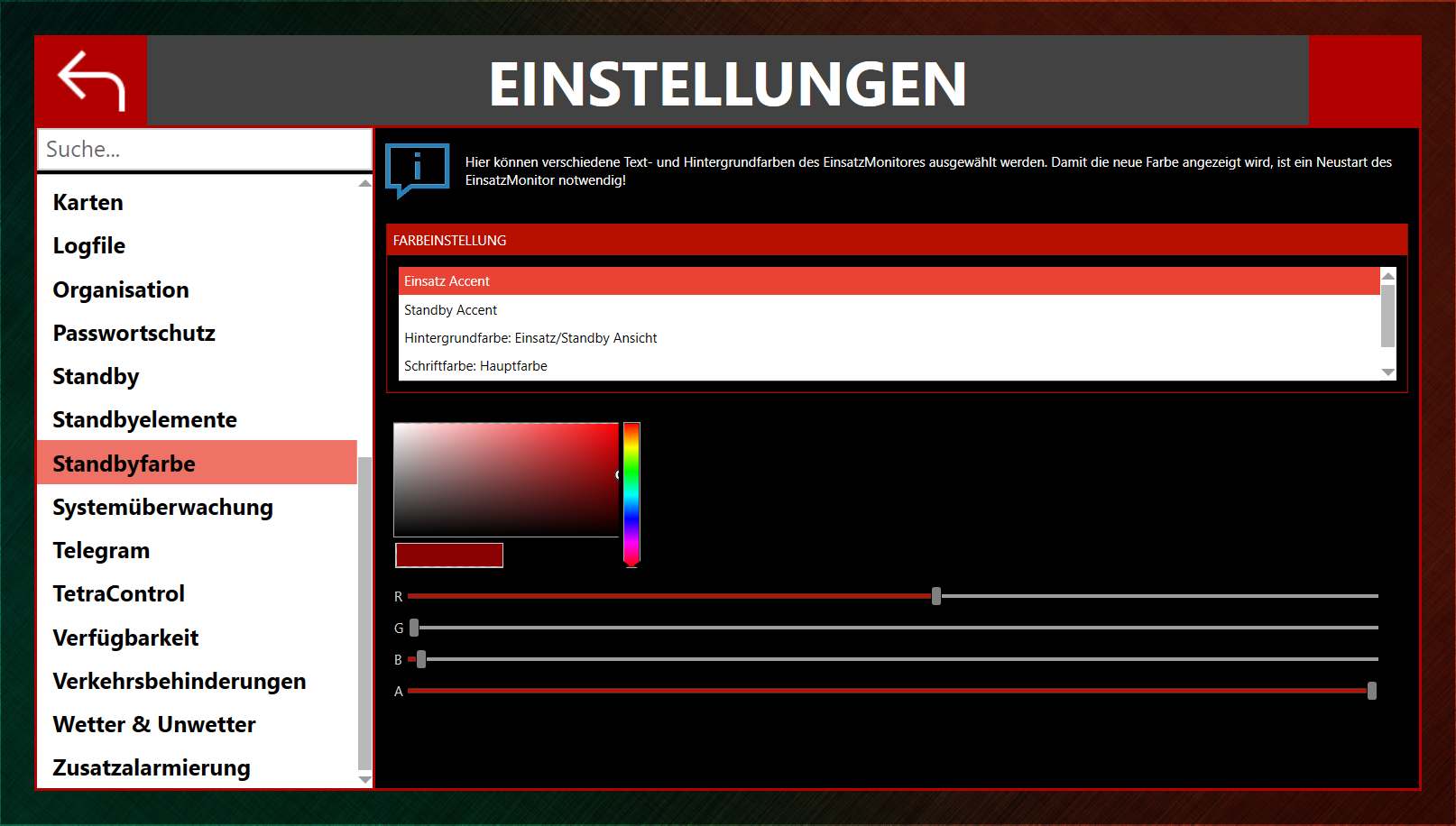 EinsatzMonitor Standbyfarbe