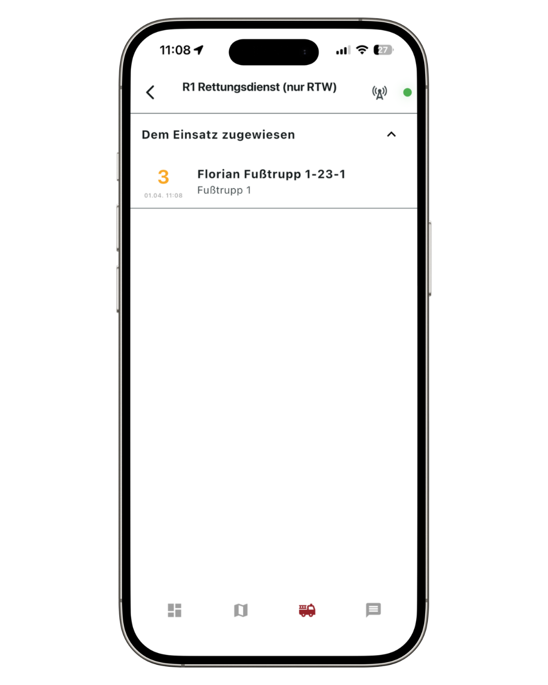 Screenshot: Einsatzdetails – Reiter Einheiten mit Fahrzeugliste