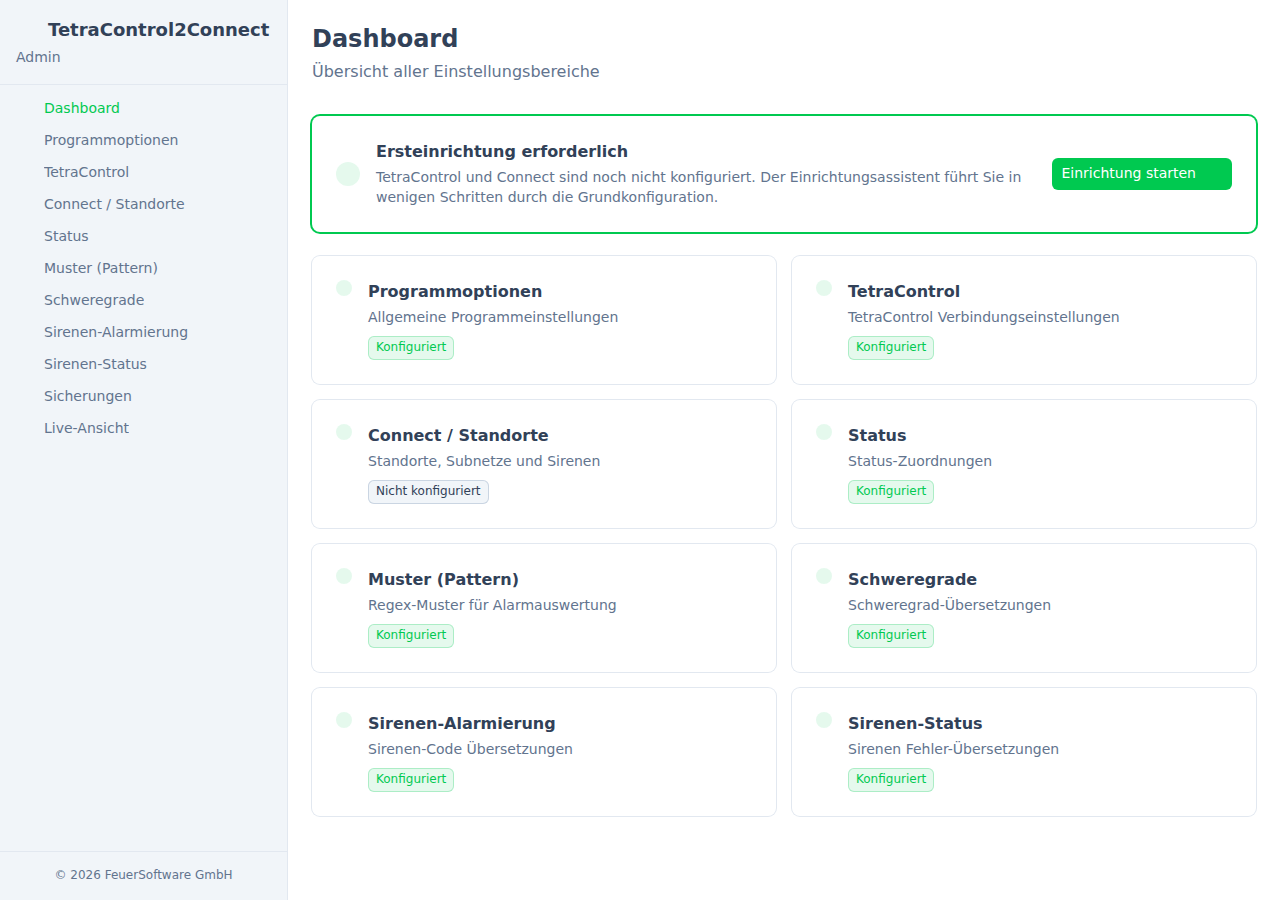 TetraControl2Connect Dashboard