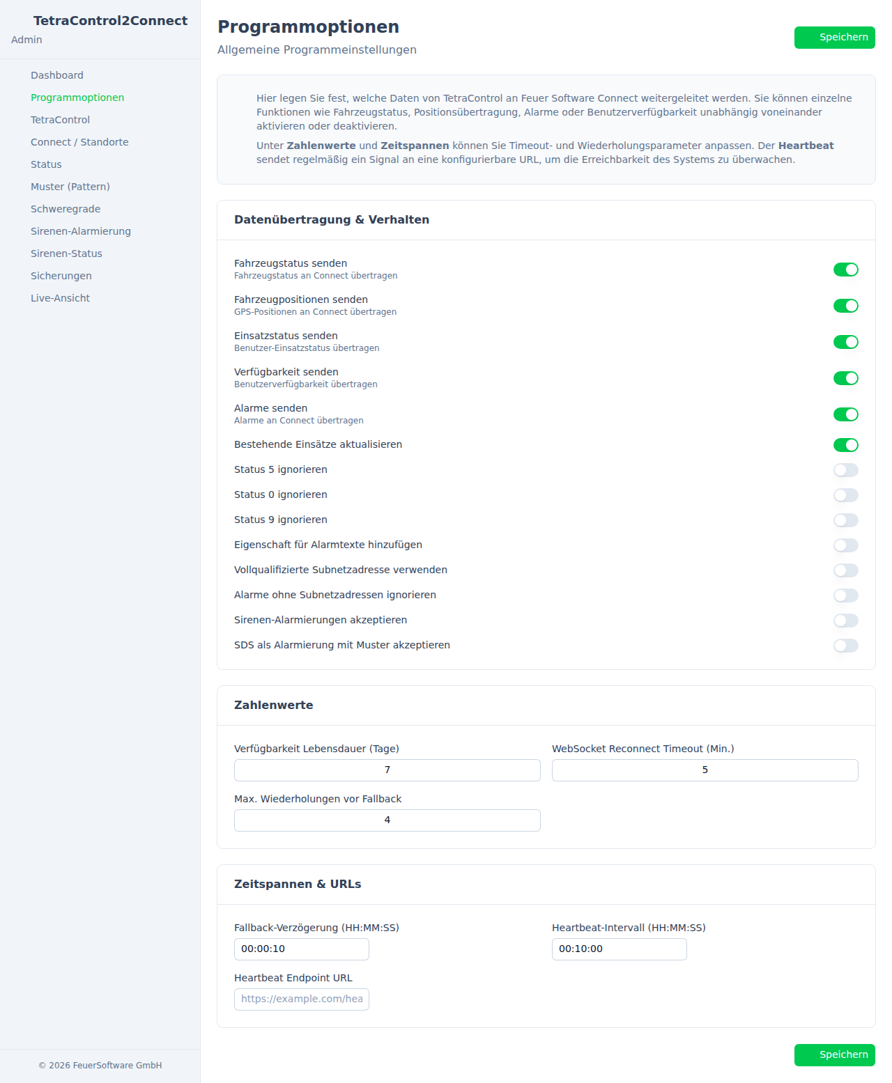 TetraControl2Connect Programmoptionen